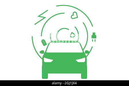 Auto elettrica con simbolo dell'icona della spina del cavo di ricarica dell'energia Illustrazione Vettoriale