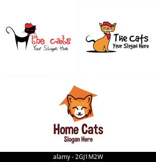 Animali negozio di animali domestici gatti cartone animato personaggio logo design Illustrazione Vettoriale