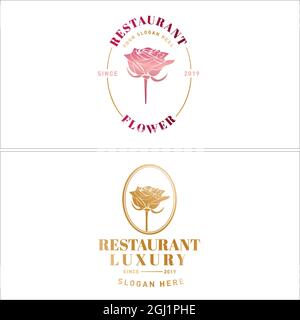 Ristorante, negozio di dessert, design con logo floreale di lusso Illustrazione Vettoriale