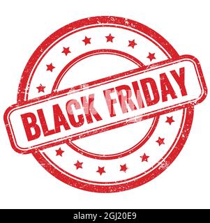 TESTO DEL BLACK FRIDAY su francobollo rosso vintage in gomma rotonda grungy. Foto Stock