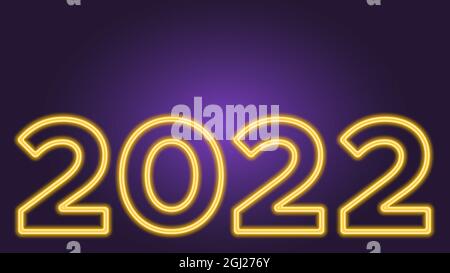 Visione 2022 su sfondo viola scuro con grandi figure al neon giallo. L'illustrazione vettoriale con spazio di copia è adatta per un banner, biglietto di auguri e Illustrazione Vettoriale