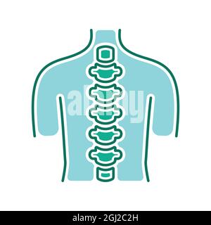 Icona della linea di colore dell'anatomia della colonna umana. Assistenza sanitaria. Elemento vettoriale isolato. Pittogramma a contorno per pagina web, app mobile, promo. Illustrazione Vettoriale