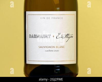 Etichetta del vino. Darnault + Easthope. Sauvignon Blanc. Cueillete 2020. VIN d Francia. Foto Stock