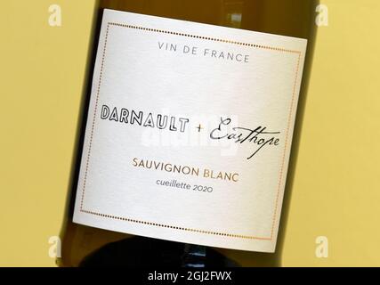 Etichetta del vino. Darnault + Easthope. Sauvignon Blanc. Cueillete 2020. VIN d Francia. Foto Stock