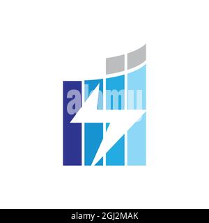 astratto thunder costruzione logo icona flat vettoriale concetto grafico semplice design elegante Illustrazione Vettoriale