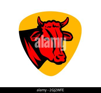 Testa di una vacca o di un toro per decorare l'imballaggio di carne. Logo Beef. Illustrazione vettoriale Illustrazione Vettoriale