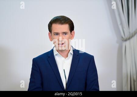 Vienna, Austria. 8 settembre 2021. Data pubblica dei media del governo federale. Dichiarazione stampa a seguito della conferenza del governo federale con i governatori e gli esperti sulle nuove misure corona. La foto mostra il Cancelliere Sebastian Kurz. Foto Stock