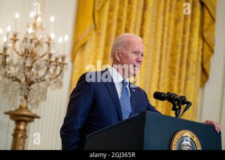 Washington, Stati Uniti. 08 settembre 2021. Il Presidente DEGLI STATI UNITI Joe Biden ha espresso osservazioni in onore dei sindacati durante un evento nella Sala Est della Casa Bianca a Washington, DC, USA, 08 settembre 2021. Credit: Sipa USA/Alamy Live News Foto Stock