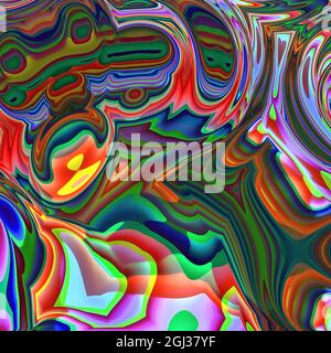 Motivo colorato Abstract Twist e Swirl. Colori vivaci e brillanti, pittura digitale potente multicolore. Texture d'arte moderna. 3D Foto Stock