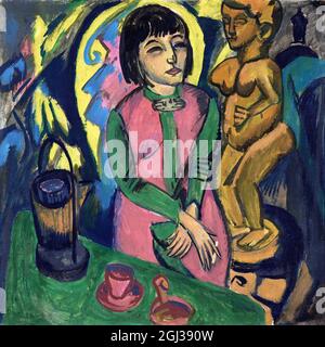 Donna seduta con scultura in legno di Ernst Ludwig Kirchner (1880-1938), olio su tela, 1912 Foto Stock