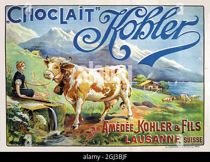 Fare clic sul poster Vintage Swiss Chocolate - Kohler Milk Chocolate, 1890 Foto Stock