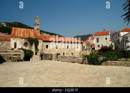 Città vecchia Budva e la Cittadella, comune di Budva, Montenegro. Foto Stock