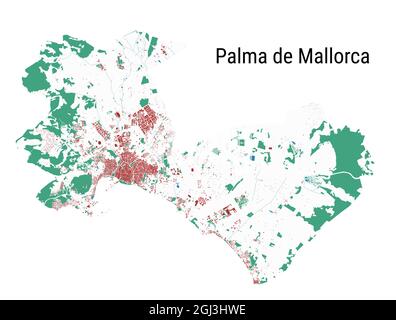Mappa di Palma di Maiorca. Mappa dettagliata dell'area amministrativa di Palma di Maiorca. Panorama urbano. Illustrazione vettoriale senza royalty. Mappa di contorno w Illustrazione Vettoriale