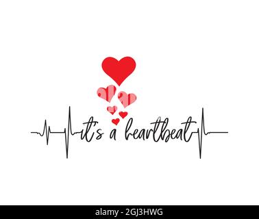 È un battito cardiaco, vettore. Illustrazione del cardiogramma del battito cardiaco isolato su sfondo bianco. Romantiche citazioni d'amore, arte, opere d'arte da parete Illustrazione Vettoriale