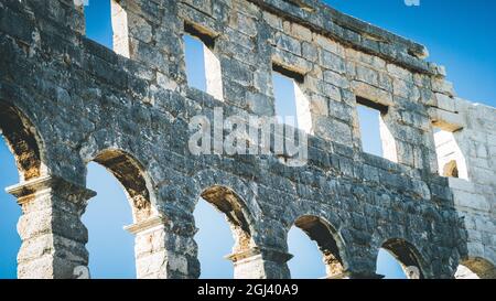 Resti murali dell'Arena di Pola, dettaglio, Croazia Foto Stock