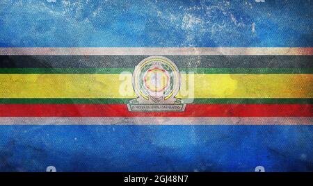 Minsk, Bielorussia - Maggio, 2021: Bandiera della Comunità dell'Africa Orientale che sventolava nel vento a flagpole sullo sfondo del cielo blu. illustrazione 3d. Foto Stock