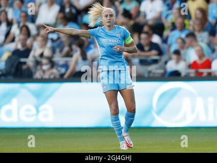 Manchester, Inghilterra, 8 settembre 2021. Steph Houghton of Manchester City Women durante la partita della UEFA Womens Champions League all'Academy Stadium di Manchester. Il credito dell'immagine dovrebbe leggere: Darren Staples / Sportimage Credit: Sportimage/Alamy Live News Foto Stock