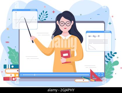 Video Education Content Creator background with Teachers Who Teach varie formule e domande per la formazione. Illustrazione del vettore di progetto piatto Illustrazione Vettoriale
