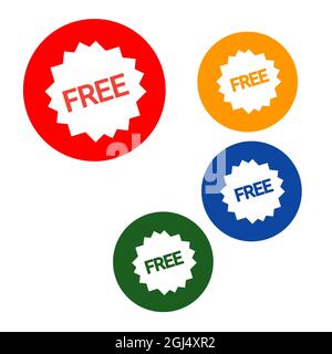 Set gratuito di adesivi etichetta vari colore web icona di marca e prodotto promozione cerchio stelle sfondo bianco Foto Stock
