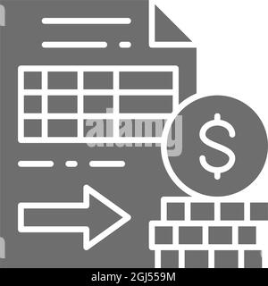 Documenti con denaro, opzioni, icona grigia futures. Illustrazione Vettoriale
