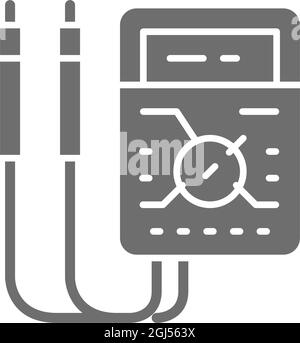 Amperometro, multimetro digitale, attrezzo elettrico, icona del voltmetro grigia. Illustrazione Vettoriale