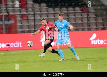 Elbasan, Albania. 08 settembre 2021. Lorenc Trashi (Albania) durante la Coppa del mondo FIFA Qualifiers, Qatar 2022, partita di calcio tra le squadre nazionali di Albania e San Marino il 08 settembre 2021 a Elbasan Arena - Albania - Photo Nderim Kaceli Credit: Independent Photo Agency/Alamy Live News Foto Stock