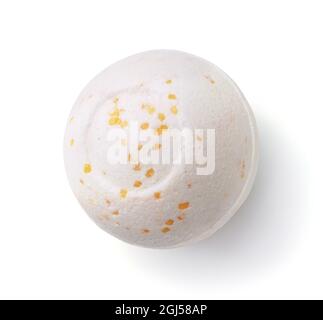 Vista dall'alto della pallina da bagno di melone aromatica e gorgogliante isolata su bianco Foto Stock