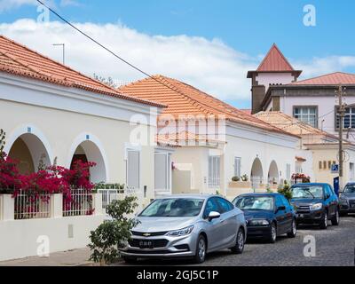 Case tradizionali risalenti all'epoca coloniale di Platone. La capitale Praia sull'isola di Santiago (Ilha de Santiago), Capo Verde nell'Equatore Atlantico Foto Stock