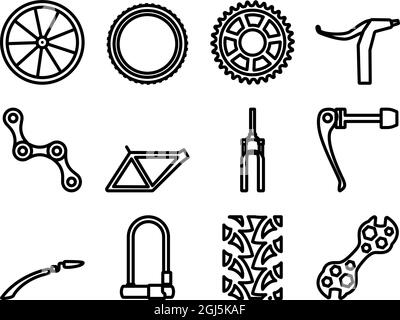 Set di icone bici. Design audace con larghezza della traccia modificabile. Illustrazione vettoriale. Illustrazione Vettoriale