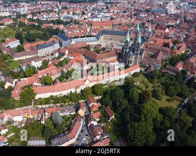 Vista aerea della città vecchia di Bamberga con la cattedrale Foto Stock