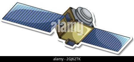 Un modello di adesivo con satellite nell'illustrazione di stile del cartone animato Illustrazione Vettoriale