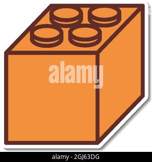 Disegno dell'adesivo con illustrazione isolata del blocco di lego arancione Illustrazione Vettoriale