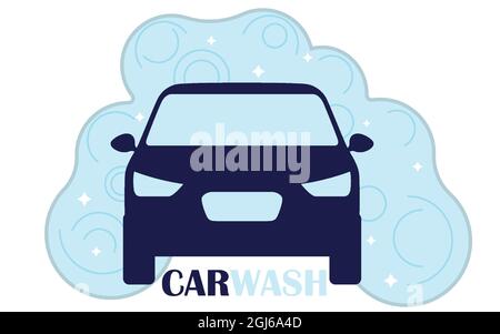 Logo del sistema di lavaggio del carote isolati su sfondo pulito. Emblemi vettoriali per i servizi di lavaggio auto. Illustrazione Vettoriale