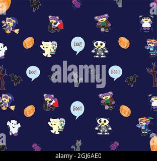 Festa di Halloween Reunion con carta da parati MR.purple Bear, sfondo vettoriale Illustrazione Vettoriale