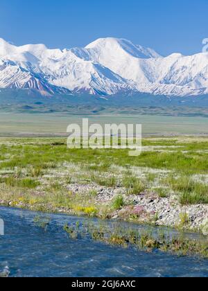 Monte Pik Dserschinski. Alay Valley di fronte alla Trans-Alay Range nei Monti Pamir. Asia centrale, Kirghizistan Foto Stock