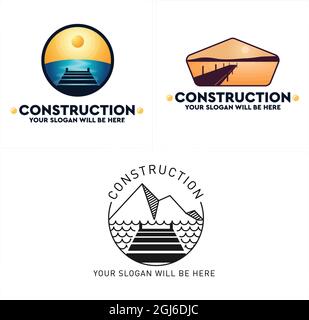 Costruzione dock riparazione houseboat logo design Illustrazione Vettoriale