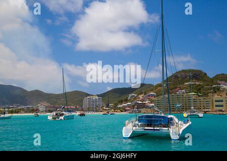 Simpson Bay a Sint Maarten, nella parte olandese dell'isola caraibica. Foto Stock