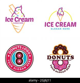 Gelato da dessert e logo a ciambelle Illustrazione Vettoriale