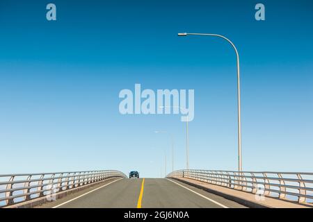 Canada, New Brunswick, Isola Miscou. Ponte sul porto di Miscou. Foto Stock