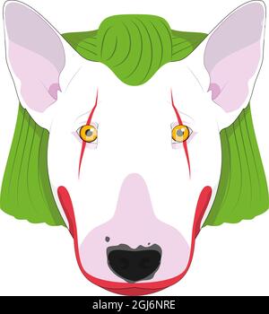 Biglietto di auguri di Halloween. Bull Terrier cane vestito come un clown spaventoso Illustrazione Vettoriale