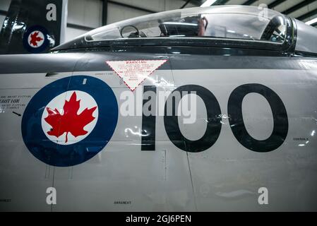 Canada, Nova Scotia, Shearwater, Shearwater Aviation Museum, Museo del canadese marittimo Aviazione Militare alla CFB Shearwater, McDonnell F2H Banshee fi Foto Stock