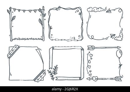 Set di cornici Doodle illustrazione vettoriale disegnata a mano. Illustrazione Vettoriale