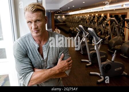 L'attore Dolph Lundgren lancia il suo libro di fitness 'Fit Forever' in Svezia. Foto Stock