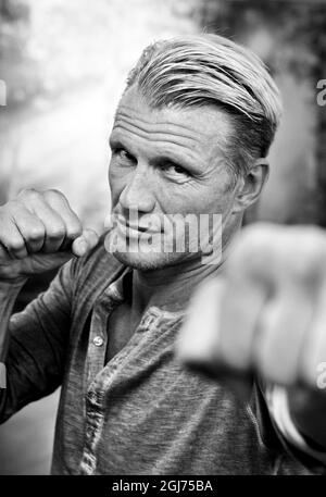 L'attore Dolph Lundgren lancia il suo libro di fitness 'Fit Forever' in Svezia. Foto Stock