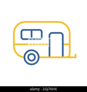 Icona vettore rimorchio caravan. Cartello Camping. Simbolo grafico per siti Web di viaggi e turismo e applicazioni design, logo, app, UI Illustrazione Vettoriale