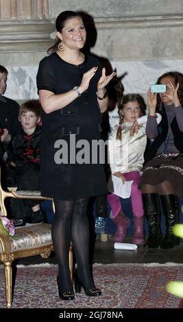 STOCCOLMA 20120123 Crown Princess Victoria partecipa a un concerto nel corso del Royal Palace Youth Music Festival nella Sala di Stato del Palazzo reale di Stoccolma il 23 gennaio 2012. Foto Jonas Ekströmer / SCANPIX kod 10030 Foto Stock