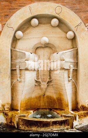 Italia, Roma. Fontana dei Libri in Via degli Staderari (appena fuori corso del Rinascimento). Foto Stock