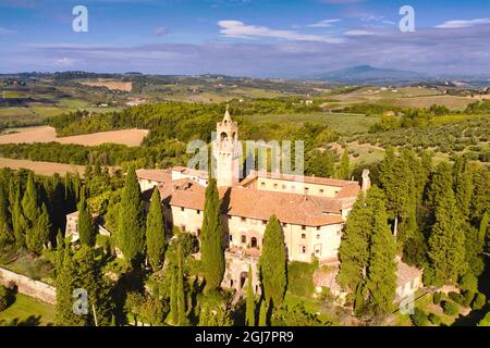 Italia, Toscana, regione del Chianti all'inizio dell'autunno, Castello di Montegufoni. (Solo per uso editoriale) Foto Stock