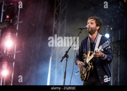 SIGTUNA 20130615 Adam Olenius, cantante della band svedese 'shout out Louds' suona durante il Festival di Hultsfred a Sigtuna, Svezia, il 15 giugno 2013. Foto: Christine Olsson / SCANPIX / codice 10430 Foto Stock