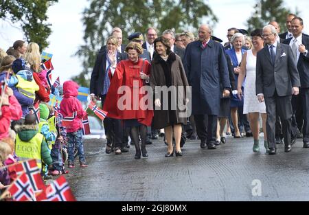 HARSTAD 20130618 Re Carl Gustaf e la Regina Silvia di Svezia e il Re Harald e la Regina Sonja di Norvegia sono visti nella città di Harstad , Norvegia settentrionale 18 giugno 2013. I reali svedesi sono in visita ufficiale su invito del re Harald di Norvegia. Foto: Anders Wiklund / SCANPIX kod 10040 Foto Stock